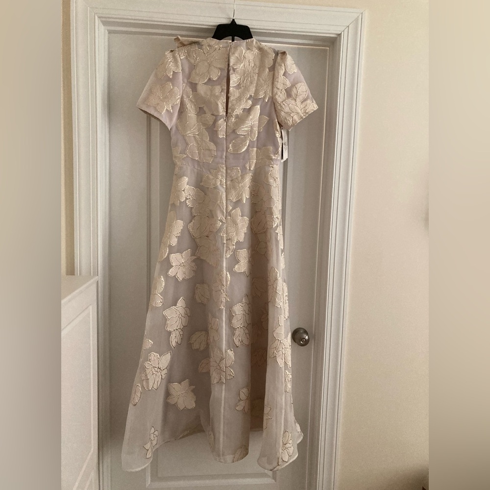 Rickie Freeman for Teri Jon Ivory Floral Maxi Dress with Gold edges size 8 New - Picture 8 of 12